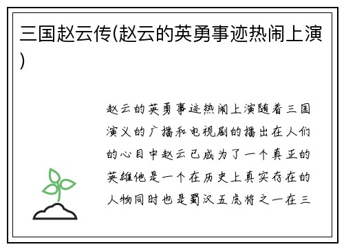 三国赵云传(赵云的英勇事迹热闹上演)
